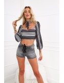 Navy blue short striped blouse 99060 - Online store - Boutique